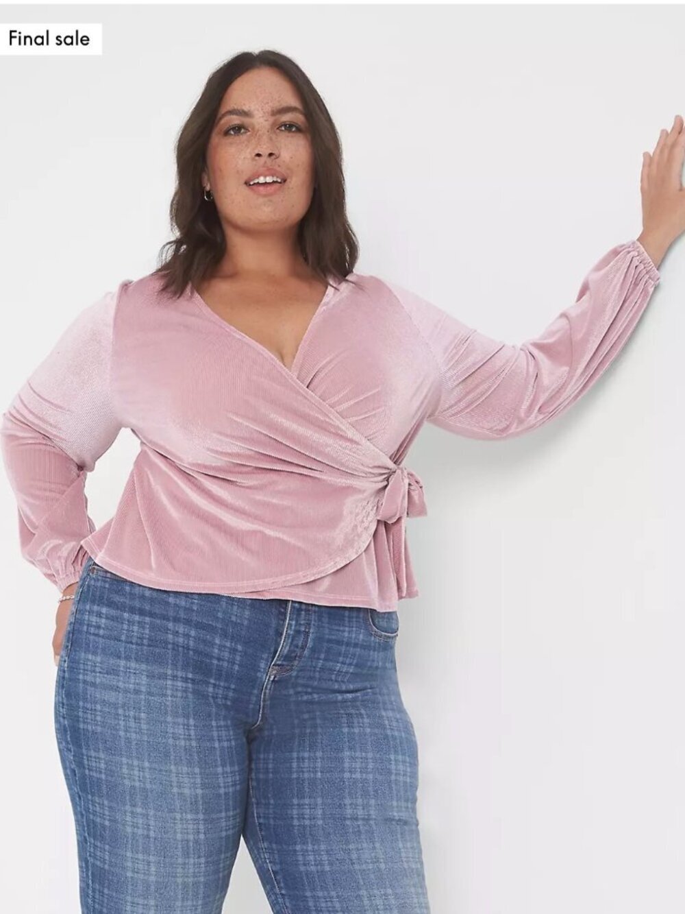 Lane Bryant Size 22/24 Classic Blouson Sleeve Surplice Tie Velour Top Pink 2x